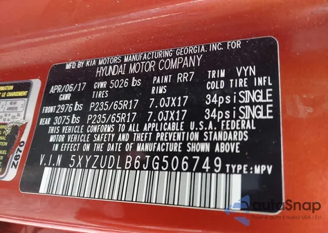 2018 Hyundai Santa Fe Sport 2.4L из США, поврежденный, VIN 5XYZUDLB6JG506749